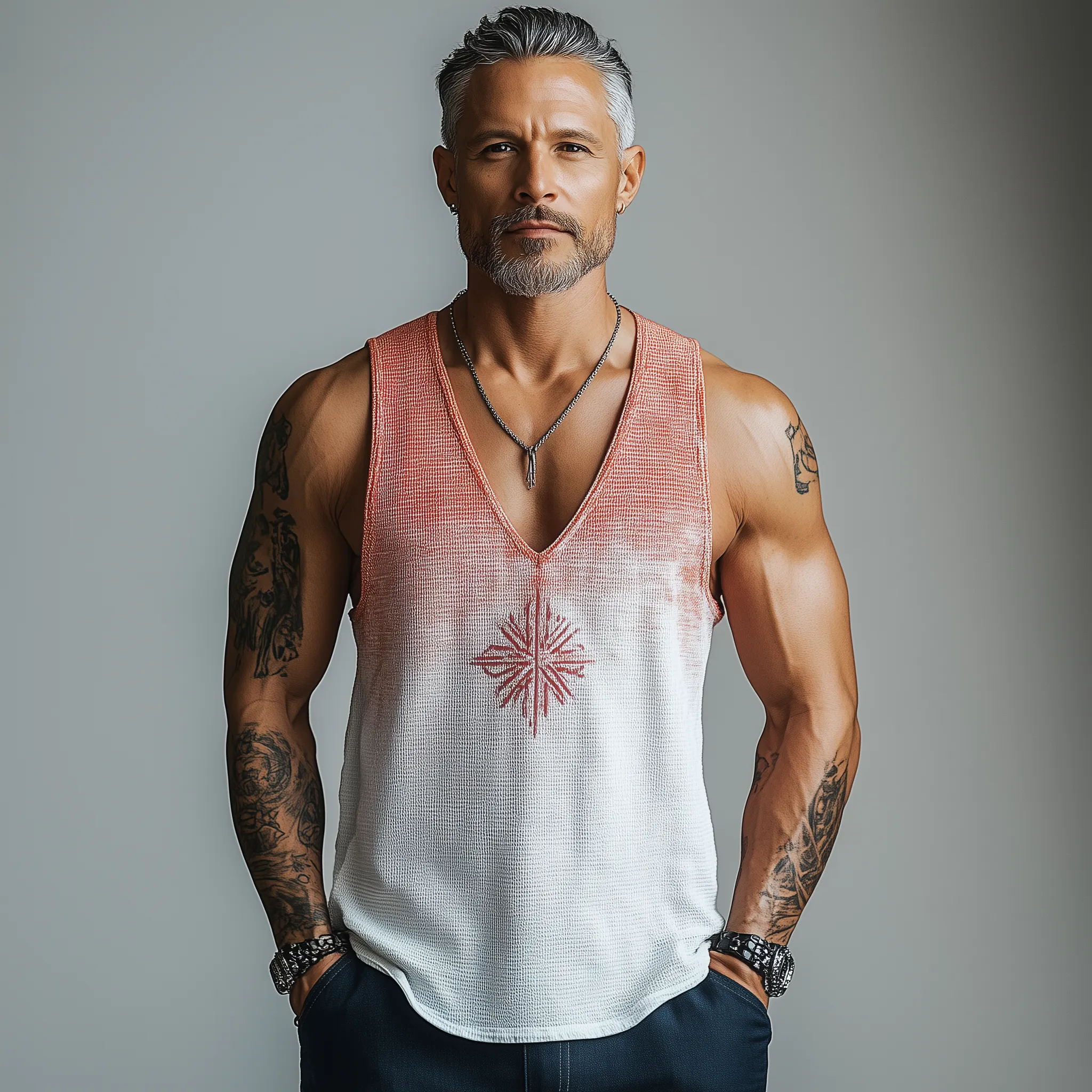 Men's Summer Fashion Gradient Print Waffle Tank Top MTA2677F3P sold by Manly product image thumbnail 4