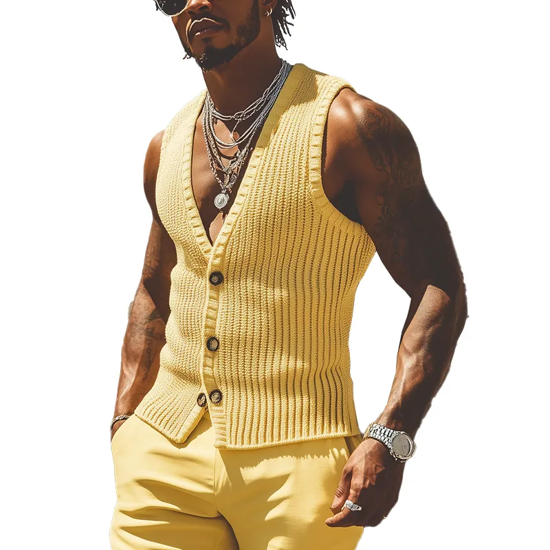 Men's Summer Fashion Solid Color Crochet Tank Top MTA2615F6P sold by Manly