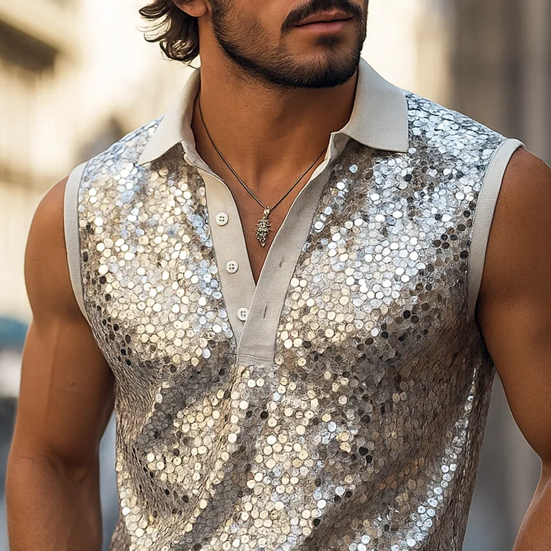 Men's Sequin Lapel Sleeveless Tank Top MTA2632F9Z sold by Manly product image thumbnail 3