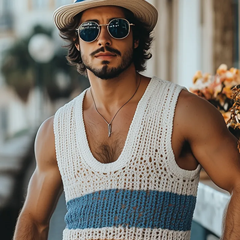 Men's Fashion Casual U-neck Contrast Striped Knitted Jumpsuit MTA2672F9K sold by Manly product image thumbnail 4