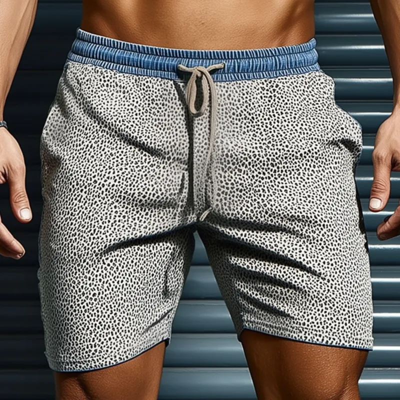 Men's Casual Cotton Leopard And Denim Patchwork Elastic Waist Drawstring Shorts MTA2566F7M sold by Manly product image thumbnail 2