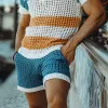 Men's Fashion Casual V-neck Contrast Color Horizontal Striped Knitted Short Sleeve T-shirt Elastic Waist Shorts Set MTA2676F6K sold by Manly