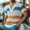 Men's Fashion Casual V-neck Contrast Color Horizontal Striped Knitted Short Sleeve T-shirt Elastic Waist Shorts Set MTA2676F6K sold by Manly