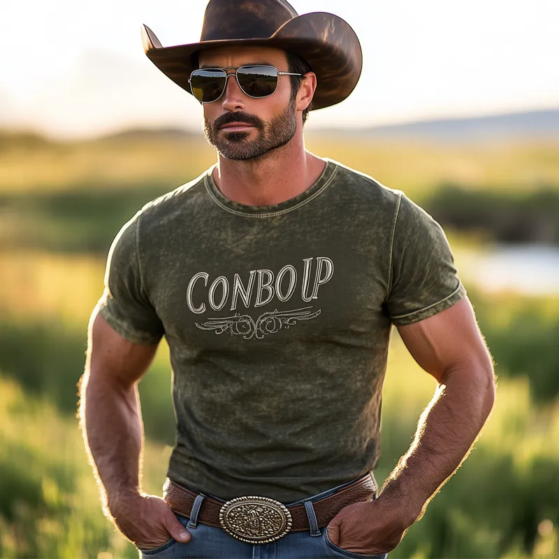 Men's Summer Western Style Embroidered Round Neck Short Sleeve T-Shirt MTA2668F8U sold by Manly product image thumbnail 3