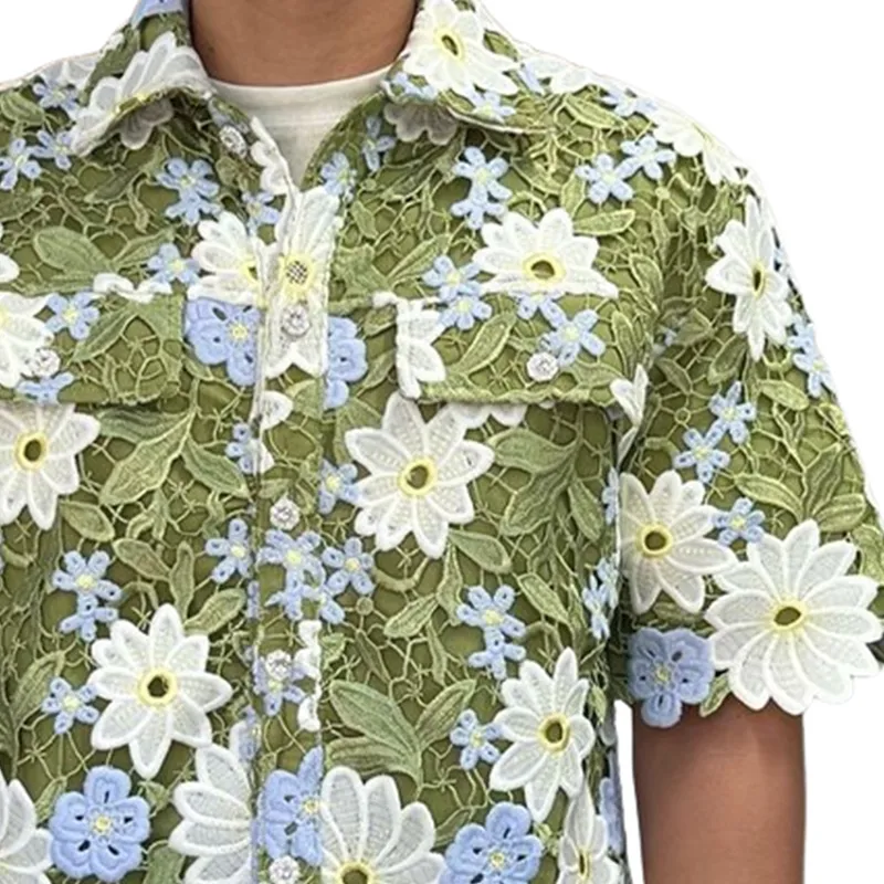 Men's Summer Fashion Embroidered Floral Hollow Sleeve Shirt MTA2667F6U sold by Manly product image thumbnail 3