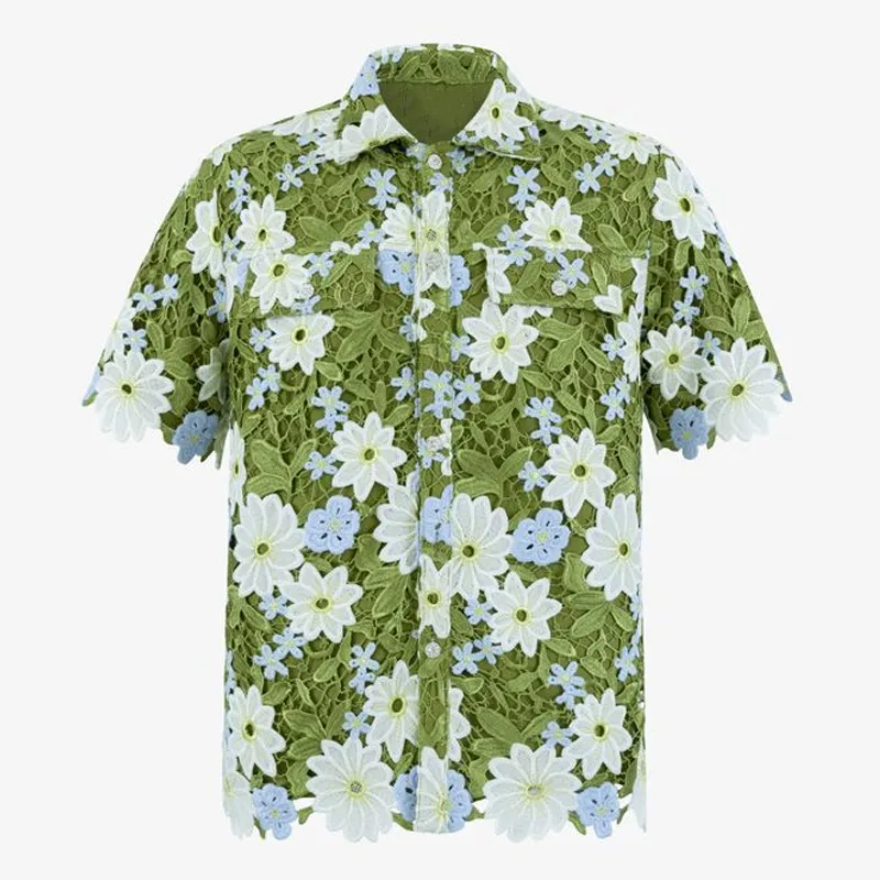 Men's Summer Fashion Embroidered Floral Hollow Sleeve Shirt MTA2667F6U sold by Manly product image thumbnail 2