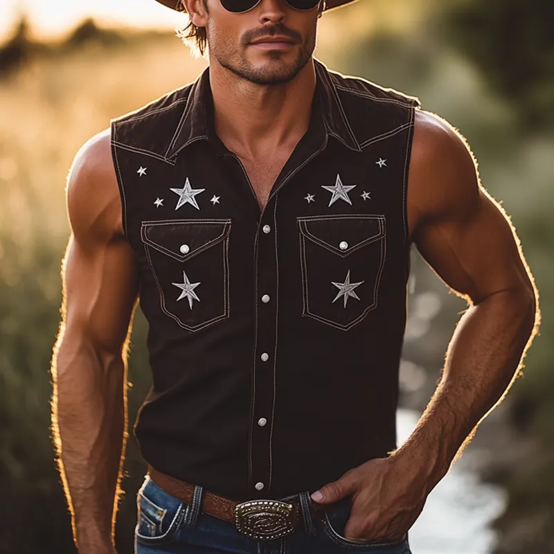 Men's Summer Western Style Star Embroidered Sleeveless Shirt MTA2650F6U sold by Manly product image thumbnail 2