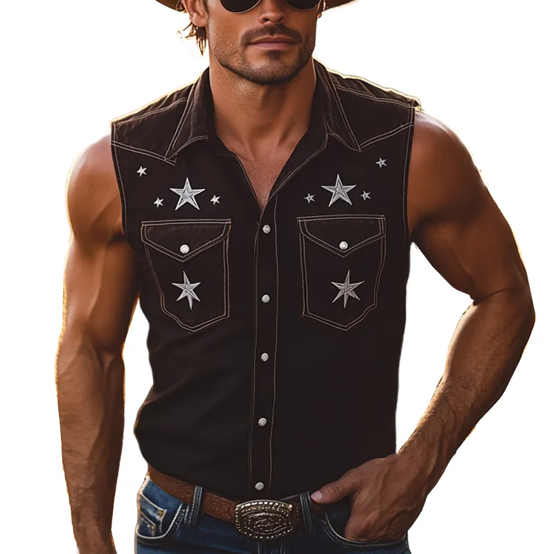 Men's Summer Western Style Star Embroidered Sleeveless Shirt MTA2650F6U sold by Manly
