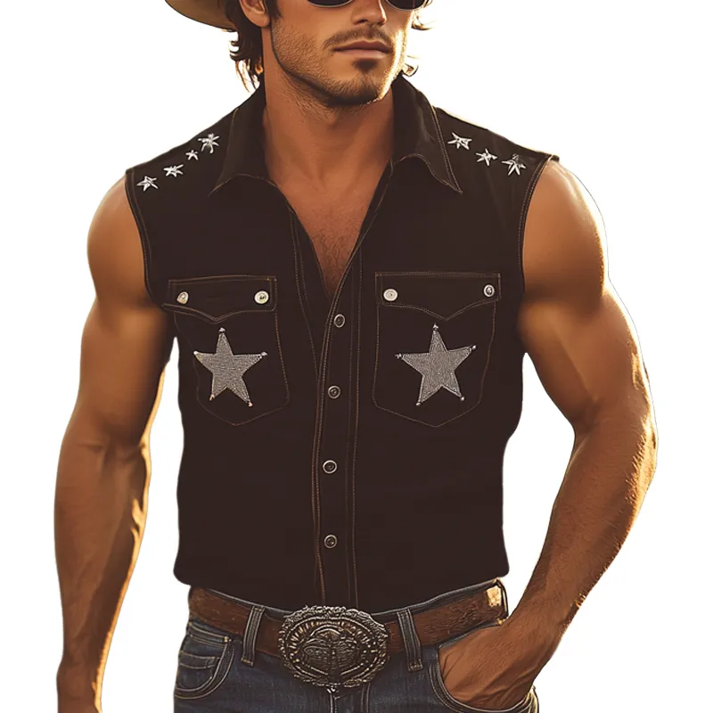 Men's Summer Western Style Star Embroidered Sleeveless Shirt MTA2664F1U sold by Manly