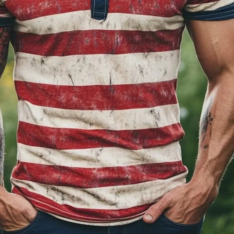 Men's Stripe Print Henley Neck Short Sleeve T-Shirt MTA2634F3X sold by Manly product image thumbnail 3