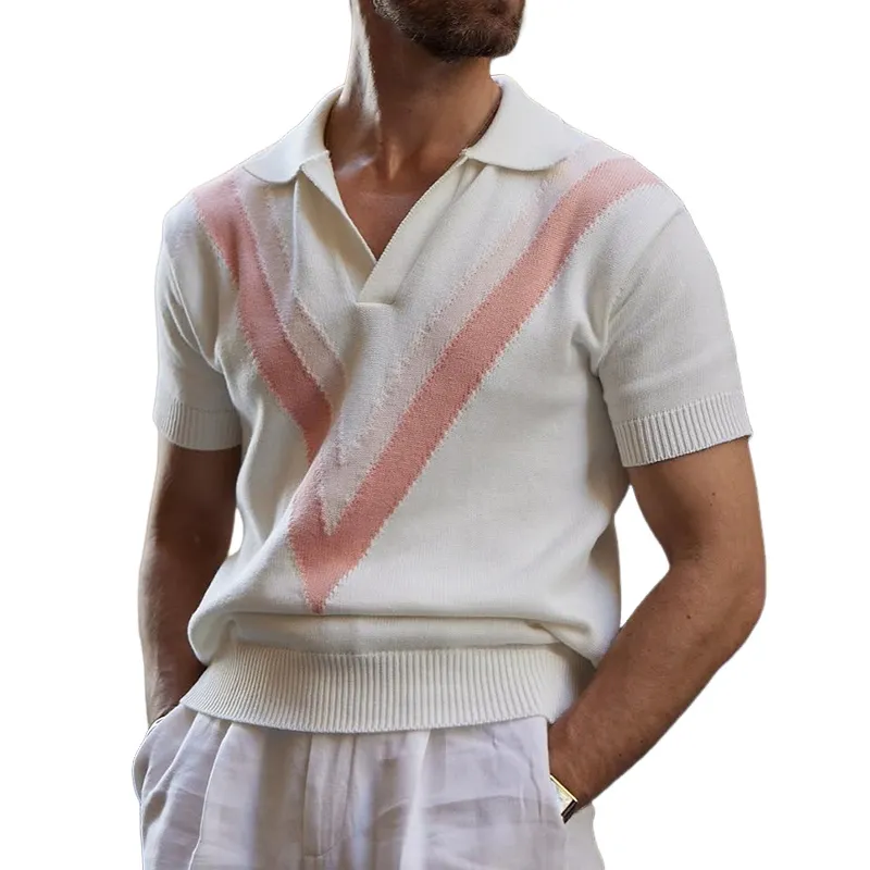 Men's Loose Jacquard Knitted Short-Sleeved Polo Shirt MTA2627F5X sold by Manly