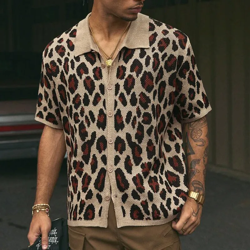 Men's Leopard Jacquard Knit Lapel Single Breasted Shirt MTA2689F2X sold by Manly product image thumbnail 2