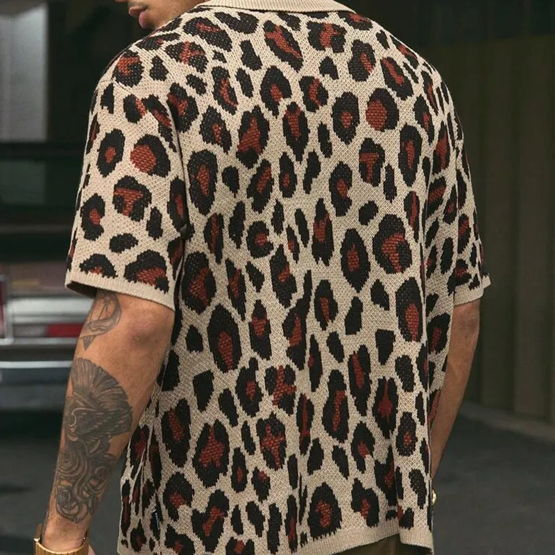 Men's Leopard Jacquard Knit Lapel Single Breasted Shirt MTA2689F2X sold by Manly product image thumbnail 3