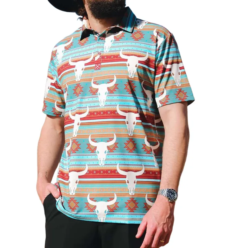 Men's Western Cowboy Style Printed Short-Sleeved Polo Shirt MTA2662F8X sold by Manly