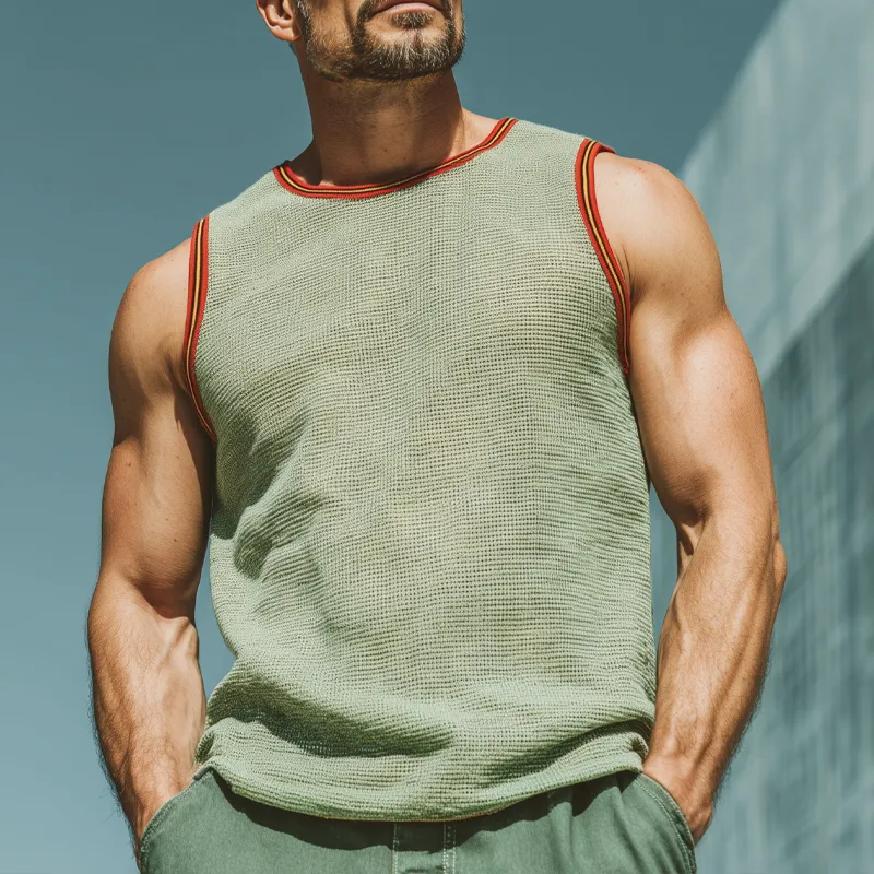 Men's Contrast Knitted Crew Neck Sleeveless Tank Top MTA2674F4X sold by Manly product image thumbnail 4