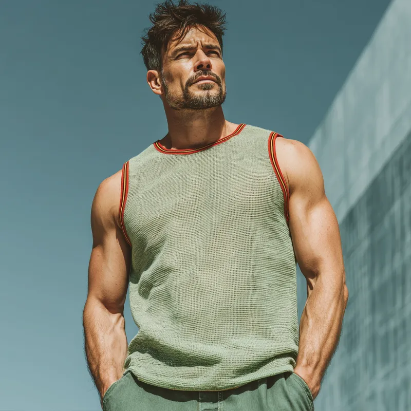 Men's Contrast Knitted Crew Neck Sleeveless Tank Top MTA2674F4X sold by Manly product image thumbnail 2