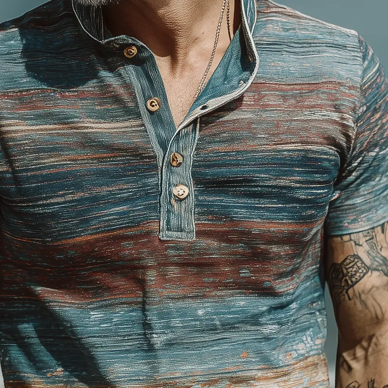 Men's Stripe Print Lapel Short Sleeve T-Shirt MTA2714F0X sold by Manly product image thumbnail 4
