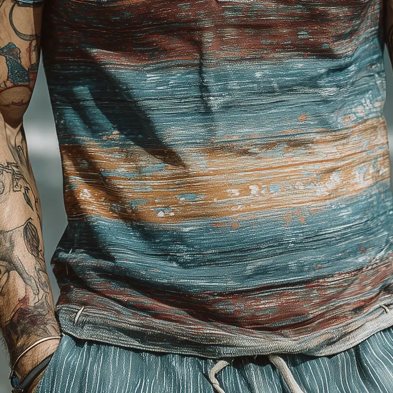 Men's Stripe Print Lapel Short Sleeve T-Shirt MTA2714F0X sold by Manly product image thumbnail 5