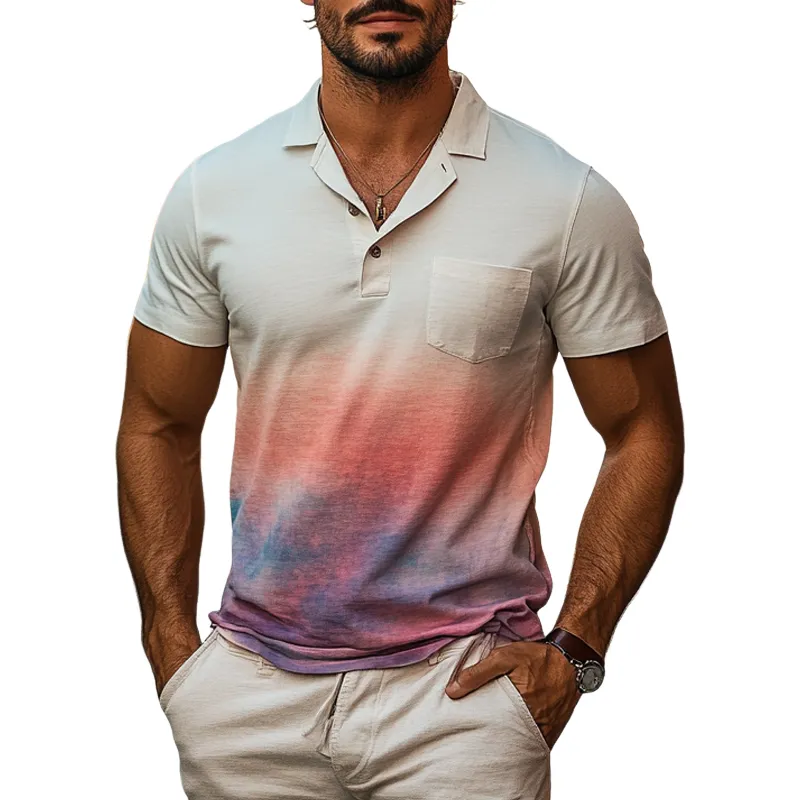 Men's Gradient Print Cotton Blend Short Sleeve Polo Shirt MTA2498F4X sold by Manly