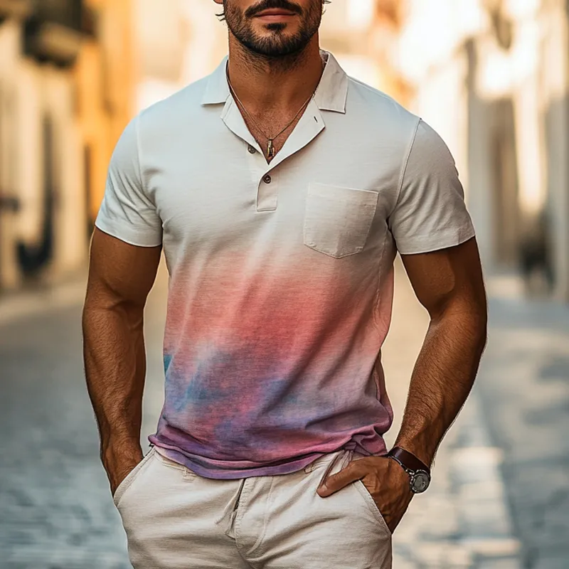 Men's Gradient Print Cotton Blend Short Sleeve Polo Shirt MTA2498F4X sold by Manly product image thumbnail 2