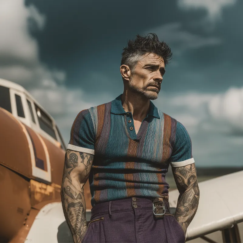 Men's Colorful Knitted Short-Sleeved Polo Shirt MTA2767F3X sold by Manly product image thumbnail 3