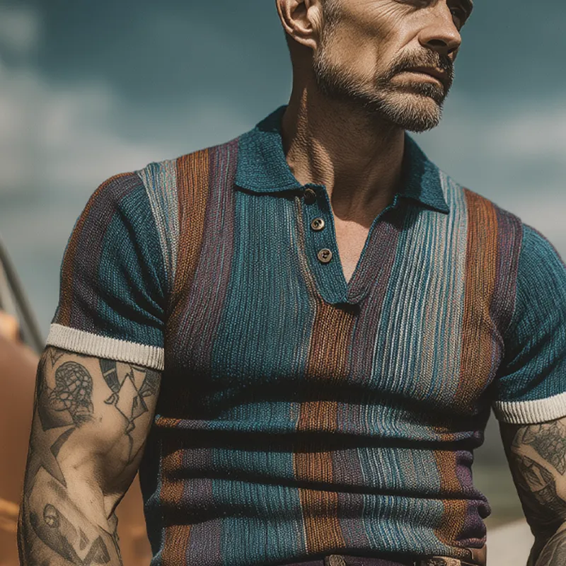 Men's Colorful Knitted Short-Sleeved Polo Shirt MTA2767F3X sold by Manly product image thumbnail 4