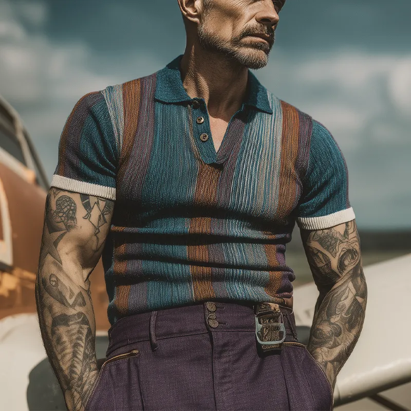 Men's Colorful Knitted Short-Sleeved Polo Shirt MTA2767F3X sold by Manly product image thumbnail 2