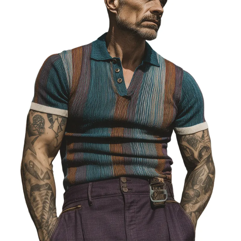 Men's Colorful Knitted Short-Sleeved Polo Shirt MTA2767F3X sold by Manly