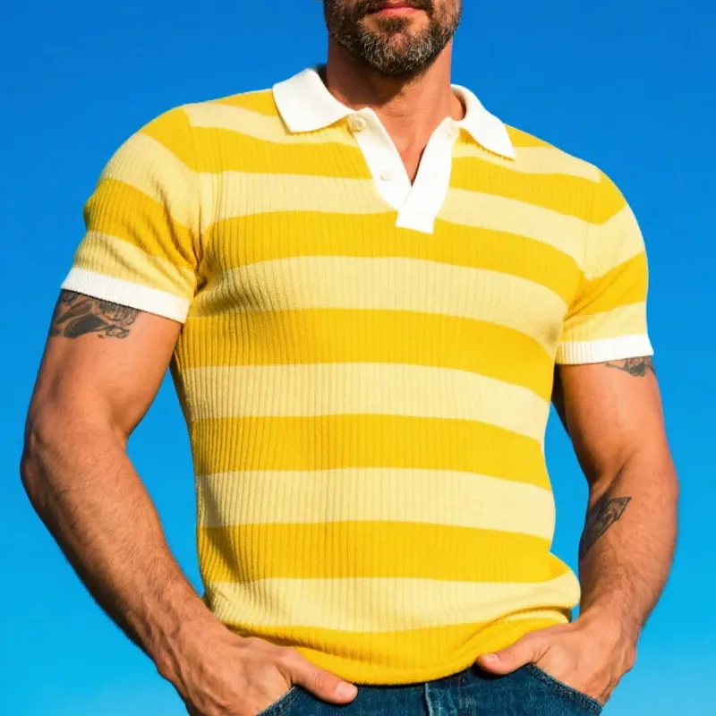 Men's Striped Knitted Short Sleeve POLO Shirt MTA2769F6X sold by Manly product image thumbnail 2