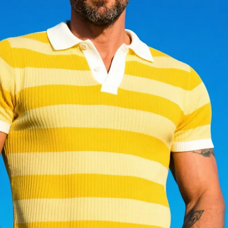 Men's Striped Knitted Short Sleeve POLO Shirt MTA2769F6X sold by Manly product image thumbnail 4