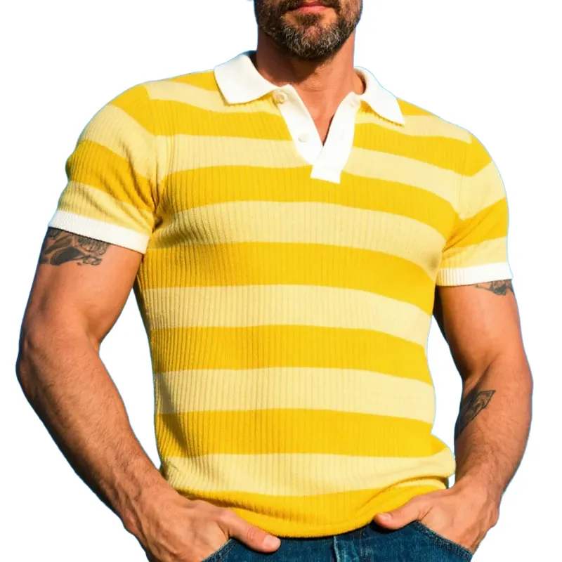 Men's Striped Knitted Short Sleeve POLO Shirt MTA2769F6X sold by Manly