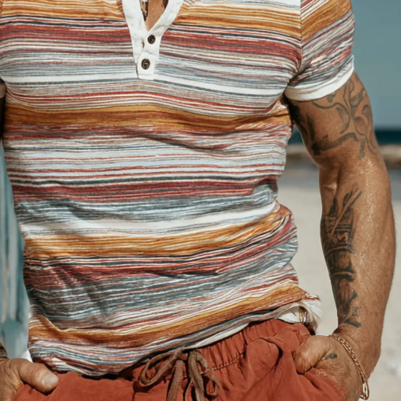 Men's Stripe Print Short Sleeve Henley Neck T-Shirt MTA2764F5X sold by Manly product image thumbnail 3