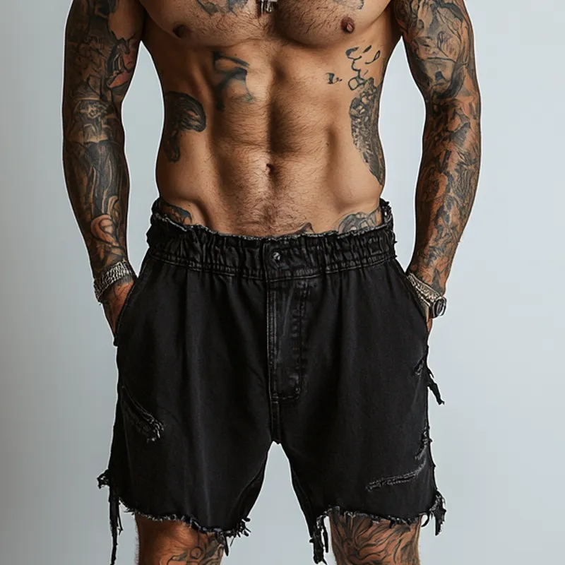 Men's Solid Color Ripped Denim Shorts MTA2681F0X sold by Manly product image thumbnail 2