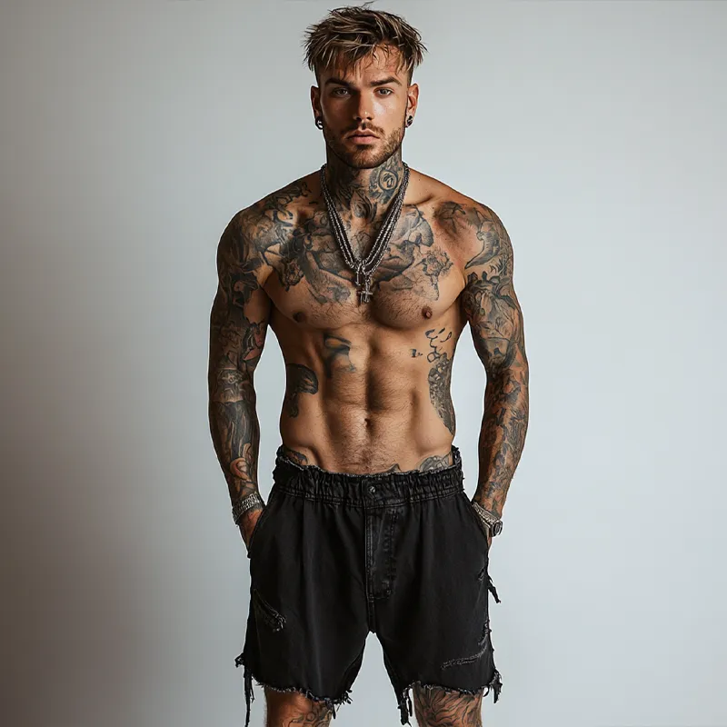 Men's Solid Color Ripped Denim Shorts MTA2681F0X sold by Manly product image thumbnail 3