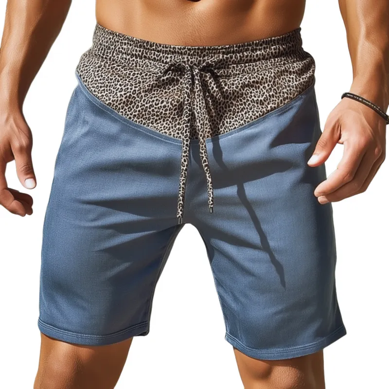 Men's Casual Cotton Blend Leopard Print Colorblock Elastic Waist Drawstring Loose Shorts MTA2768F2M sold by Manly