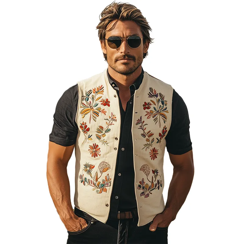 Men's Summer Fashion Embroidered Cotton Blended Vest (with Lining)  MTA2701F3P sold by Manly