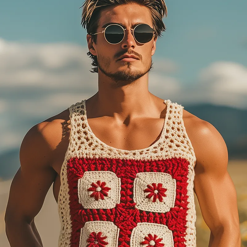 Men's Summer Fashion Casual Hollow Crochet Flower Knitted Tank Top MTA2773F5K sold by Manly product image thumbnail 5