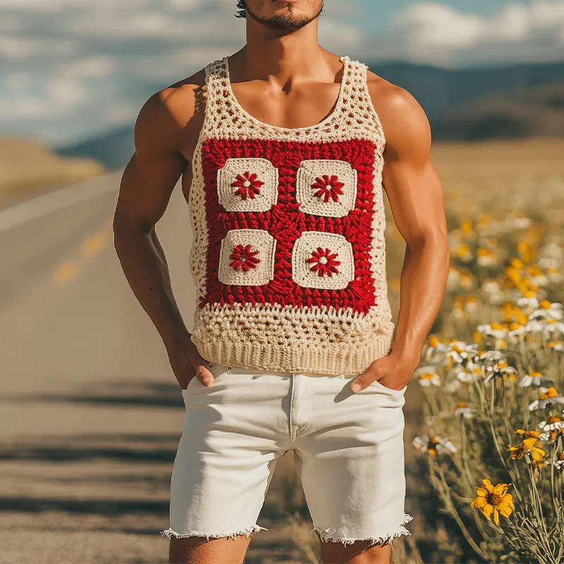 Men's Summer Fashion Casual Hollow Crochet Flower Knitted Tank Top MTA2773F5K sold by Manly product image thumbnail 4