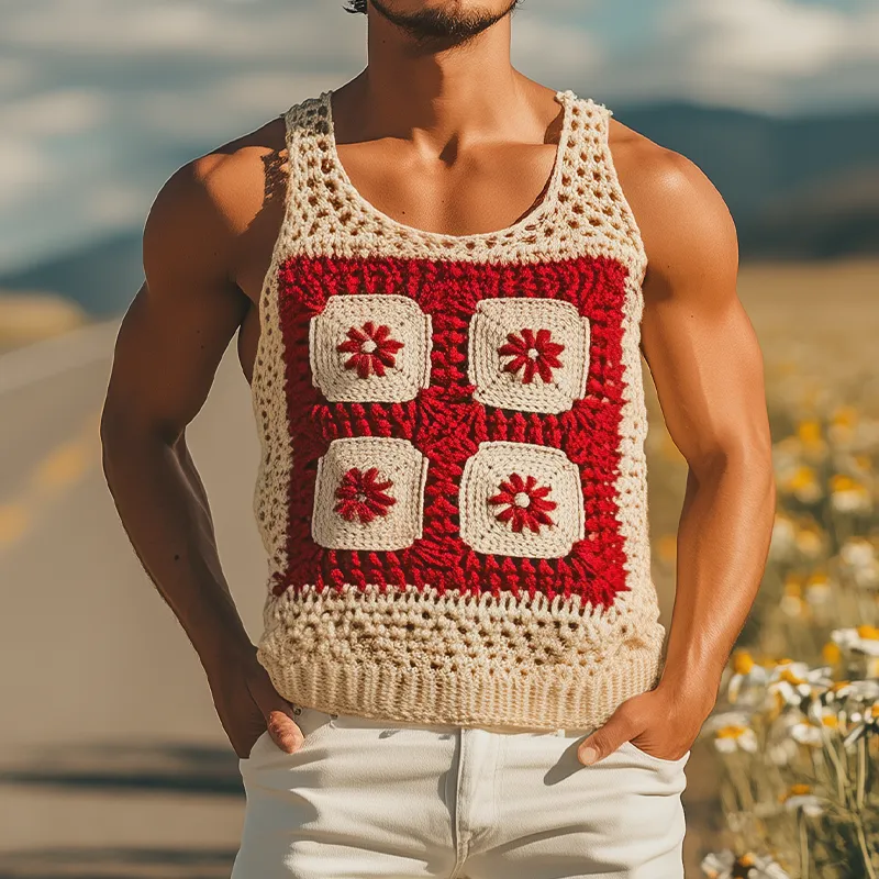 Men's Summer Fashion Casual Hollow Crochet Flower Knitted Tank Top MTA2773F5K sold by Manly product image thumbnail 2