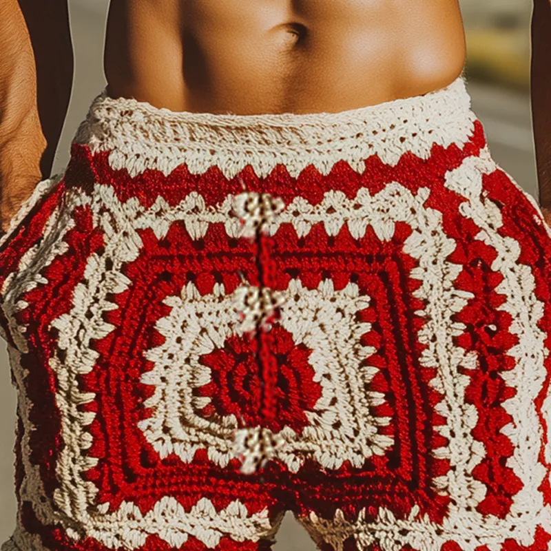 Men's Summer Fashion Casual Hollow Crochet Contrast Knitted Elastic Waist Shorts MTA2787F3K sold by Manly product image thumbnail 4