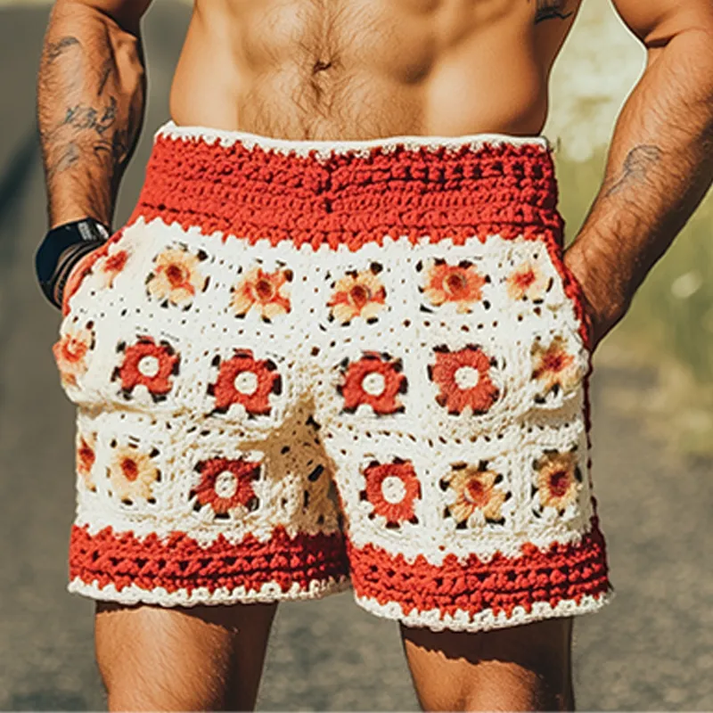 Men's Summer Fashion Casual Hollow Crochet Flower Knitted Elastic Waist Shorts MTA2783F1K sold by Manly product image thumbnail 2