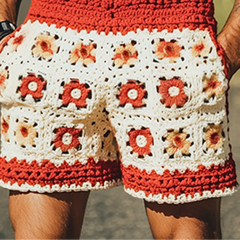 Men's Summer Fashion Casual Hollow Crochet Flower Knitted Elastic Waist Shorts MTA2783F1K sold by Manly product image thumbnail 5