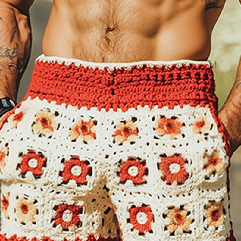 Men's Summer Fashion Casual Hollow Crochet Flower Knitted Elastic Waist Shorts MTA2783F1K sold by Manly product image thumbnail 4