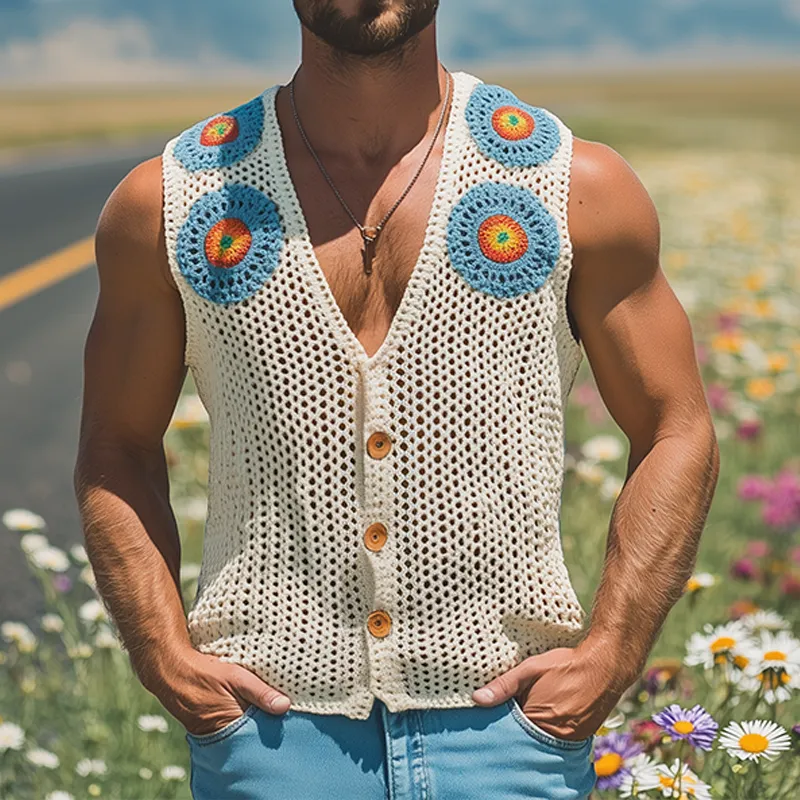Men's Summer Fashion Casual Hollow Crochet Flower Knitted Vest MTA2726F7K sold by Manly product image thumbnail 2