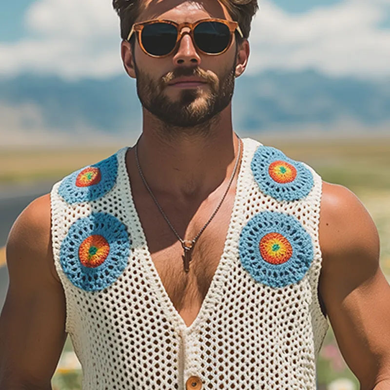 Men's Summer Fashion Casual Hollow Crochet Flower Knitted Vest MTA2726F7K sold by Manly product image thumbnail 4