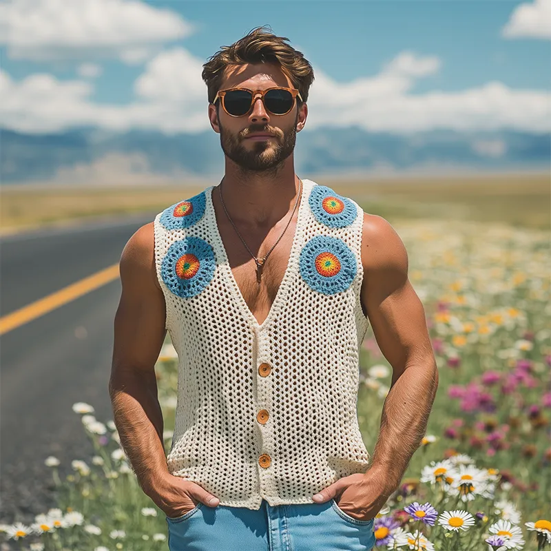 Men's Summer Fashion Casual Hollow Crochet Flower Knitted Vest MTA2726F7K sold by Manly product image thumbnail 3