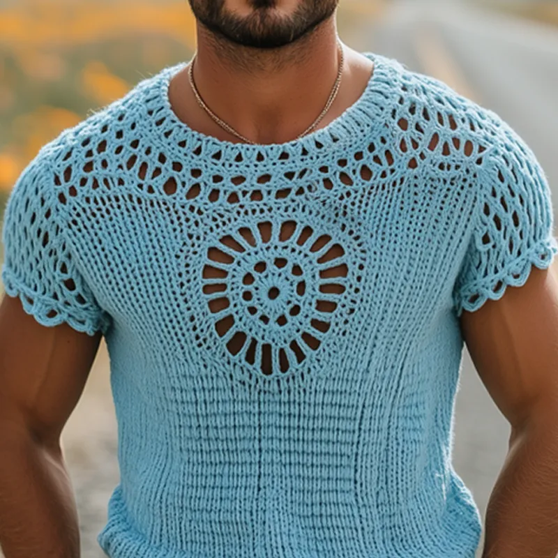 Men's Summer Fashion Casual Hollow Crochet Round Neck Knitted Short Sleeve T-shirt MTA2791F1K sold by Manly product image thumbnail 4