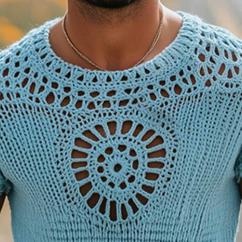 Men's Summer Fashion Casual Hollow Crochet Round Neck Knitted Short Sleeve T-shirt MTA2791F1K sold by Manly product image thumbnail 5