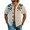 Men's Summer Fashion Casual Hollow Crochet Flower Stand Collar Knitted Short-sleeved Shirt MTA2798F1K sold by Manly