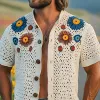 Men's Summer Fashion Casual Hollow Crochet Flower Stand Collar Knitted Short-sleeved Shirt MTA2798F1K sold by Manly